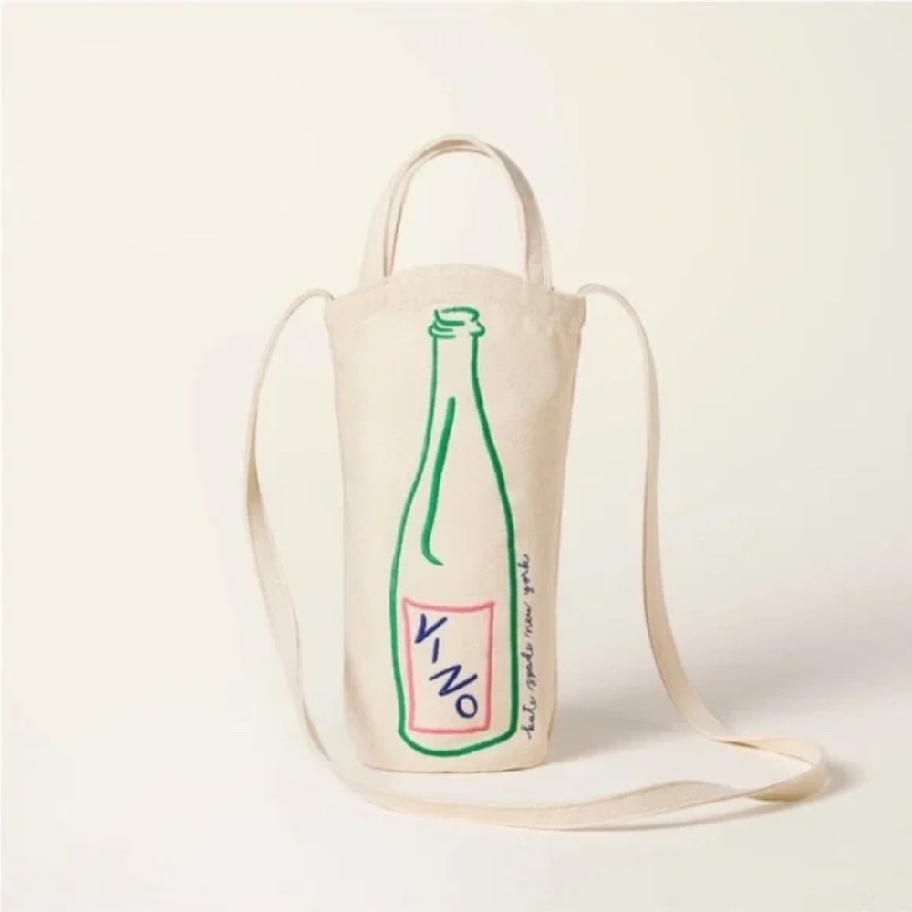 KATE SPADE x Target Wine Bag Embroidered Canvas Tote Bag Natural Vino NWT